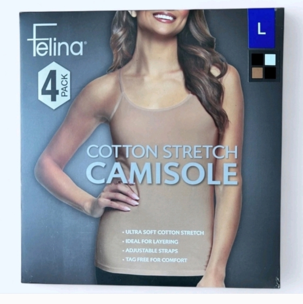 BRAND NEW Felina 4 Pack Cotton Stretch Camisole Tank Tops - Women’s Size LARGE - Picture 6 of 9